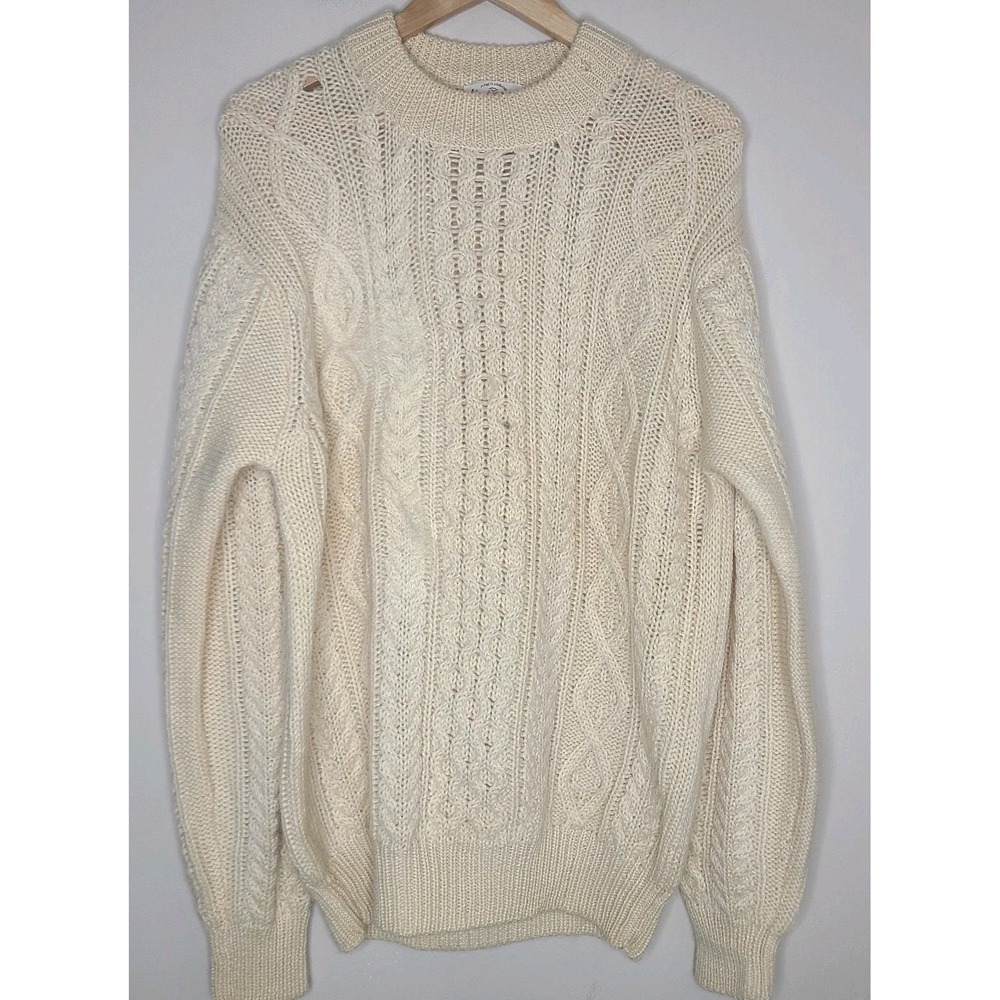 Vintage Alan Paine High Crew Neck Wool Fishermans Sweater Made in Hong Kong 44